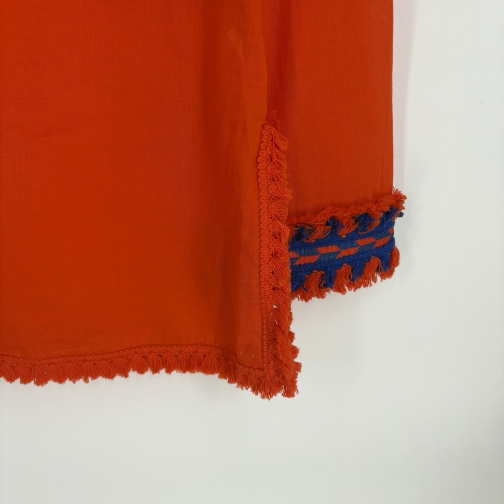 Tory Burch Women Tory Tunic 2 Samba Fringe Orange Blue Embroidered Resort Cruise - Picture 3 of 7